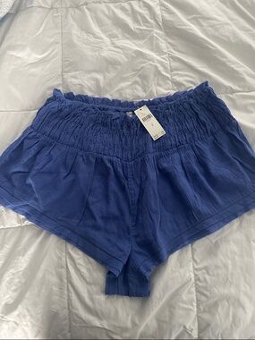 Anthropologie Royal Blue High-Waist Smocked Shorts